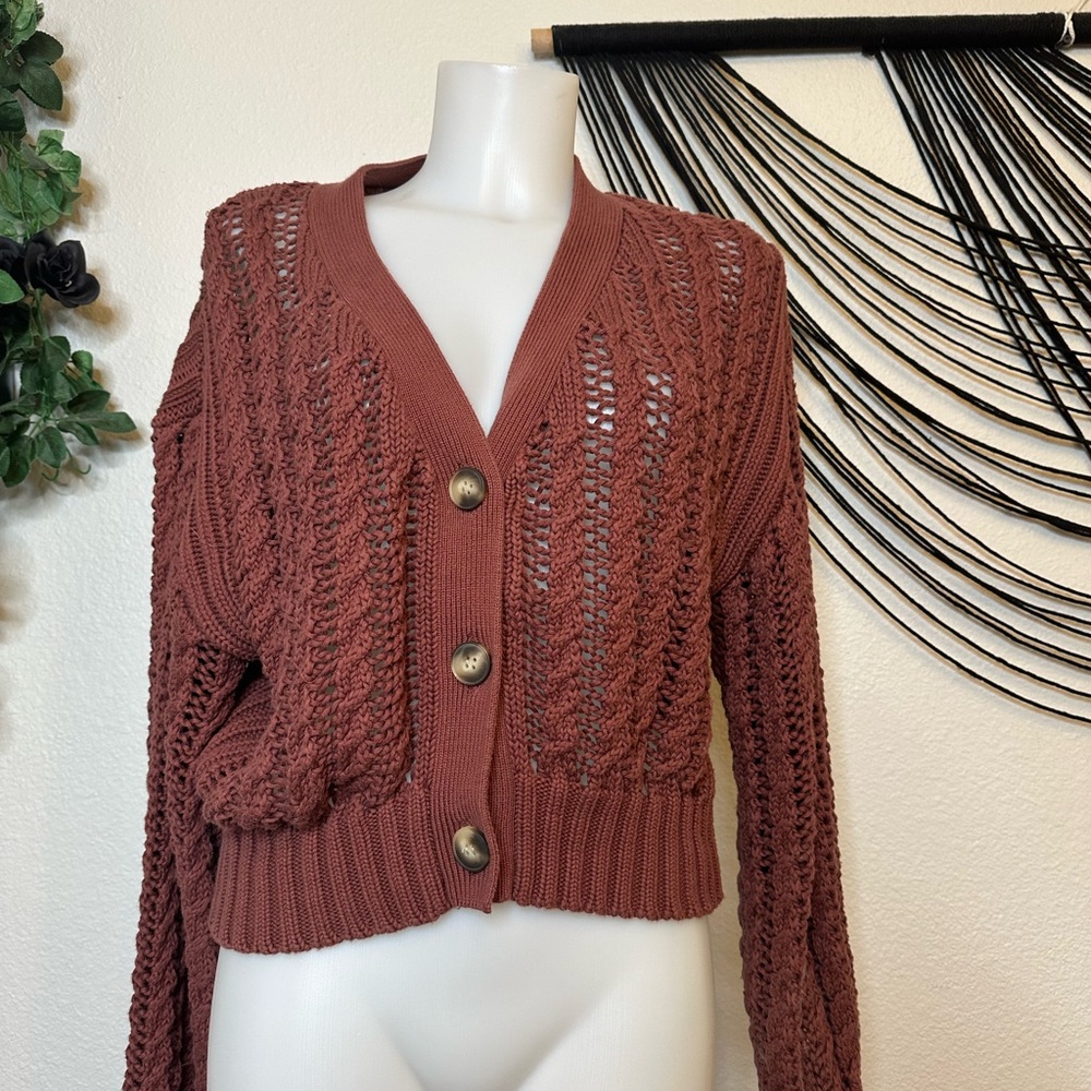 John + Jenn Brown Cable Knit Cardigan Sweater